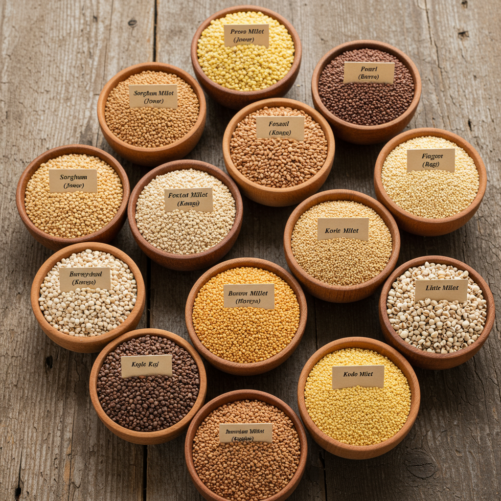 Various types of millets in a bowl